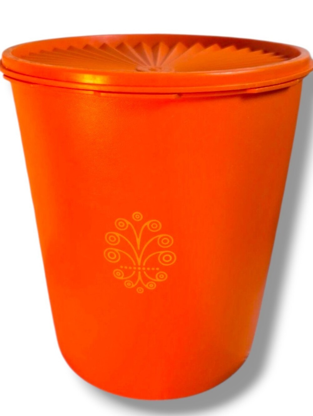 Vintage Tupperware Servalier Maxi Canister 1339‑2 Orange 25‑Cup w/ Starburst Lid